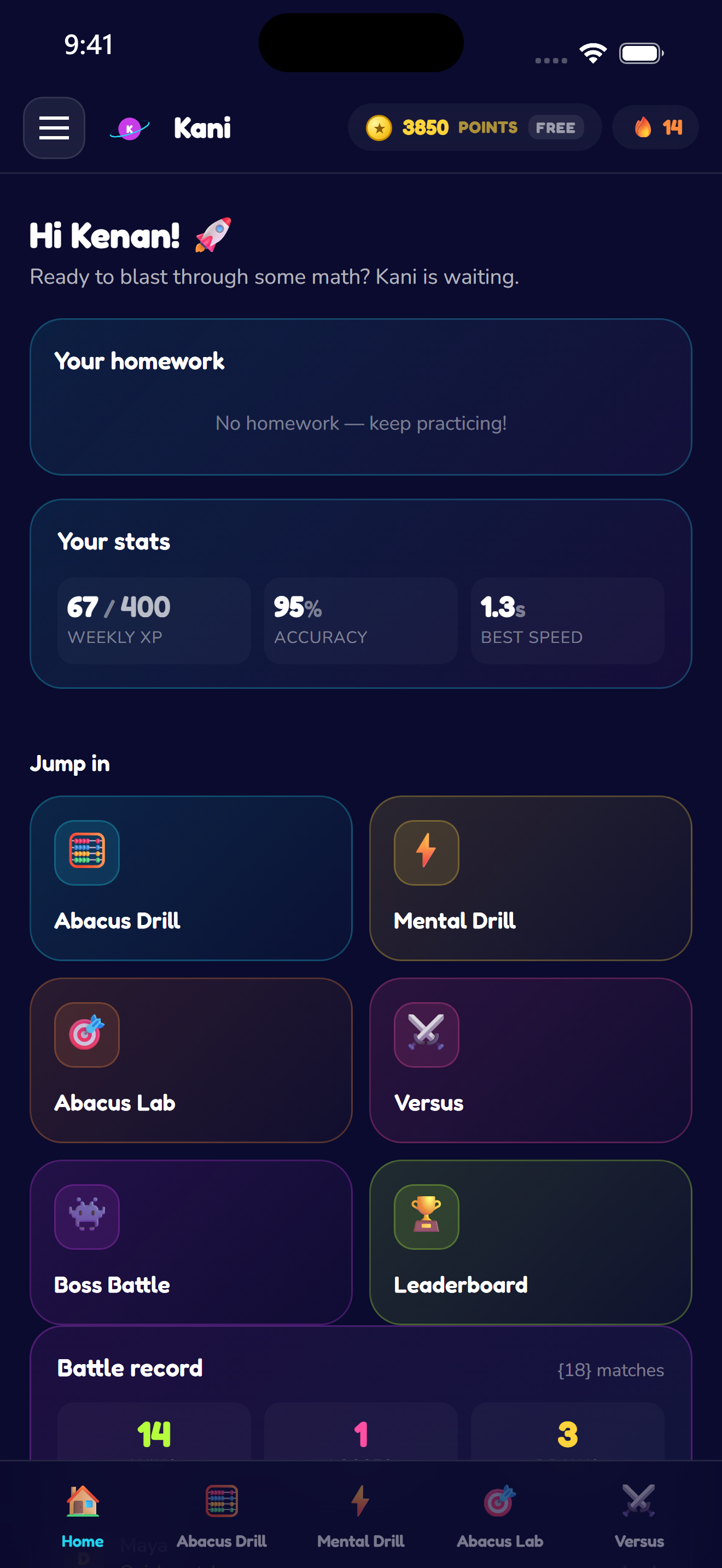 Daily missions, coins, streak, ELO.